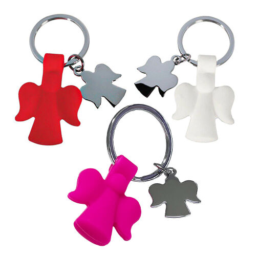 3er Set Schlüsselanhänger Metall Schutzengel mit Silikonanhänger