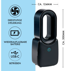 Tischventilator ohne Rotor  mit Akku USB-C - Schwarz