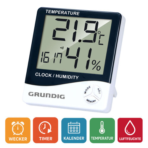 Grundig Wetterstation mit Uhr, Datum & Hygrometer