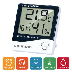 Grundig Wetterstation mit Uhr, Datum & Hygrometer