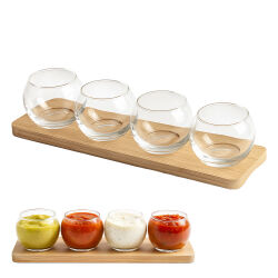 5-teiliges Servierset aus Glas mit Bambus-Tablett