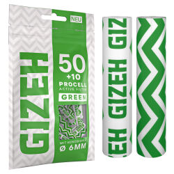 GIZEH ProCell Aktivkohlefilter GREEN – 60 Stück (50 +10 gratis) Ø 6 mm - mit Kokoskohle