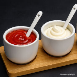 Servierschalen-Set aus Porzellan - 3-teilig mit Bambus-Tablett und Löffeln