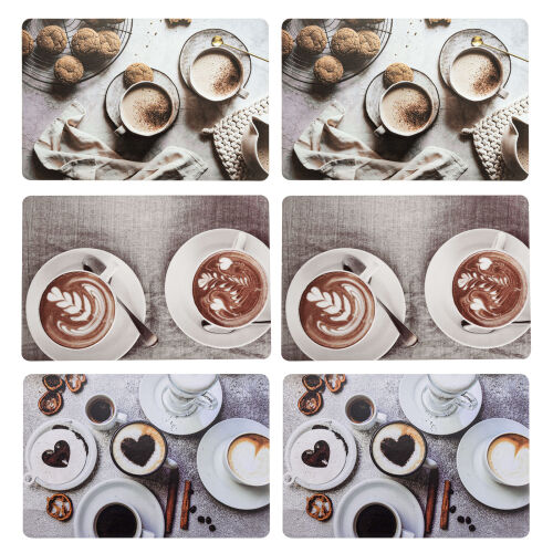 Platzdeckchen 6er Set  " Kaffee " ca. 43,5x28,3cm- (3-fach sortiert)