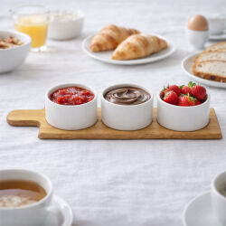 Servierset mit Holztablett & 3 Keramikschalen