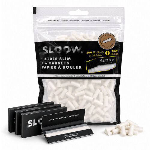Sloow Slim Papier-Zigarettenfilter 6 x 15 mm – ca. 200 Filter inkl. 4 Heftchen kurze Papers