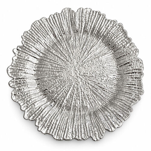 Unterteller / Dekoteller "BLOOM" Silber-farbig Kunststoff ca.32,5cm