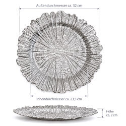 Unterteller / Dekoteller "BLOOM" Silber-farbig Kunststoff ca.32,5cm
