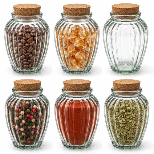 6er-Set geriffelte Vorratsgläser mit Korkdeckel ca. 290ml