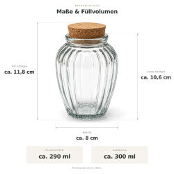 6er-Set geriffelte Vorratsgläser mit Korkdeckel ca. 290ml