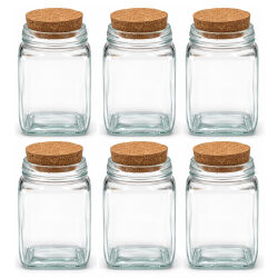 6er-Set eckige Vorratsgläser mit Korkdeckel - ca. 280ml