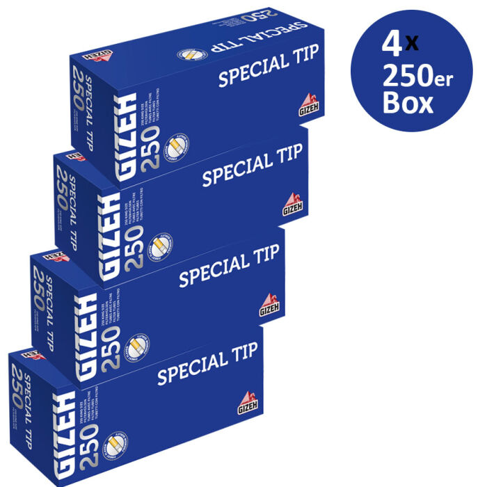 SPAR-SET: 8 Boxen GIZEH Special Tip Extra Filterhülsen + 1 GIZEH Vario Stopfer