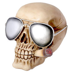 Totenkopf Spardose mit Sonnenbrille & Joint Polyresin 13cm