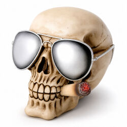 Totenkopf Spardose mit Sonnenbrille & Joint Polyresin 13cm