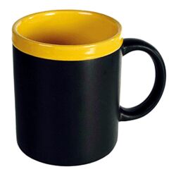 Schwarzer Keramik-Becher mit KreideTasse ca.10x8cm Gelb