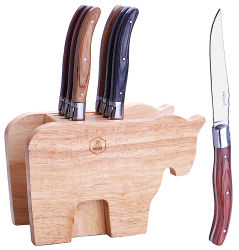 Laguiole 6er Steakmesser mit Holz Block Bull Pimbo