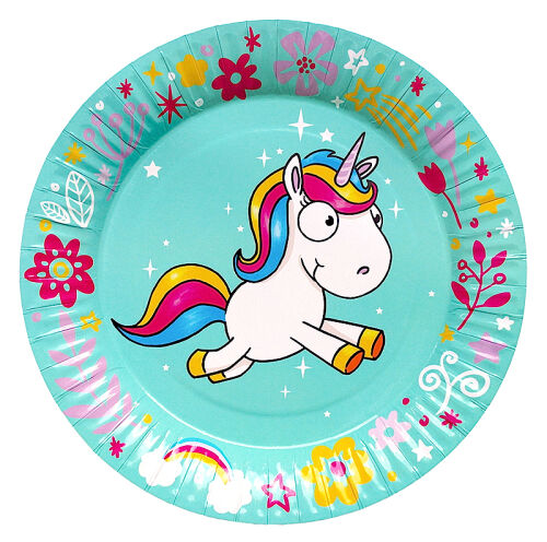 Comic Einhorn Pappteller 8er-Set Ø ca. 23cm - Türkis