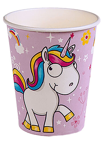 Comic Einhorn Pappbecher 6er Set ca.250ml Rosa