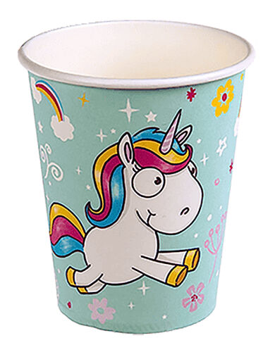 Comic Einhorn Pappbecher 6er Set ca.250ml Türkis