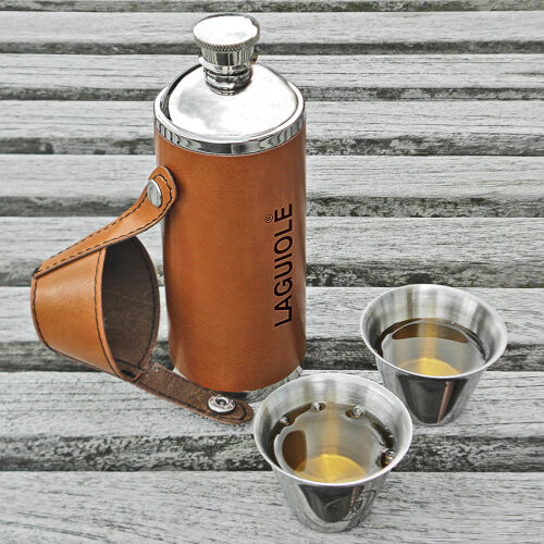 Laguiole Flachmann-Set Edelstahl & Kunstleder 8oz ca.235ml