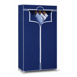 Mobiler Textilkleiderschrank mit Kleiderstange - Blau...