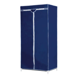 Mobiler Textilkleiderschrank mit Kleiderstange - Blau ca.160x75x50cm