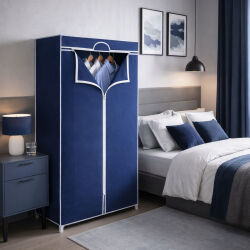 Mobiler Textilkleiderschrank mit Kleiderstange - Blau...