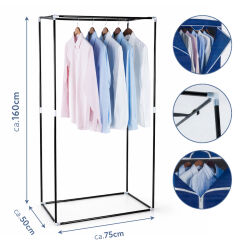 Mobiler Textilkleiderschrank mit Kleiderstange - Blau ca.160x75x50cm