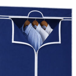 Mobiler Textilkleiderschrank mit Kleiderstange - Blau ca.160x75x50cm