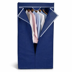 Mobiler Textilkleiderschrank mit Kleiderstange - Blau ca.160x75x50cm