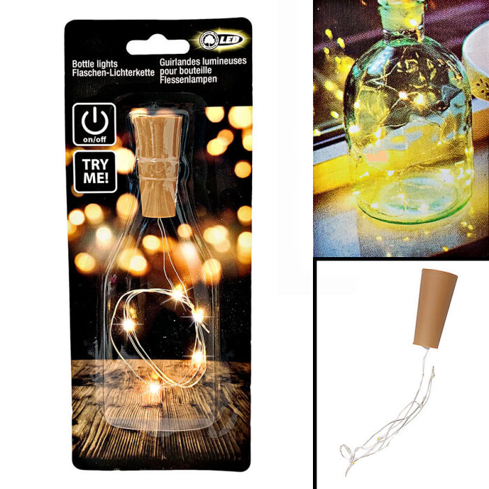 Flaschenlichterkette mit Deko Korken, warm-weißen LED & Batterie