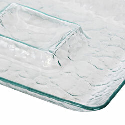 Servierplatte aus Glas mit Dipfach viereckig ca. 26 cm