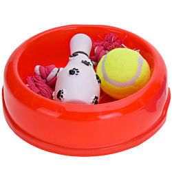 Hundespiel 4-teiliges Set Napf & Spielzeuge Rot
