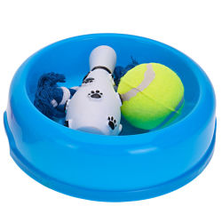 Hundespiel 4-teiliges Set Napf & Spielzeuge Blau