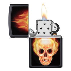 Zippo Benzinfeuerzeug " Flaming Skull Design " Schwarz Matt