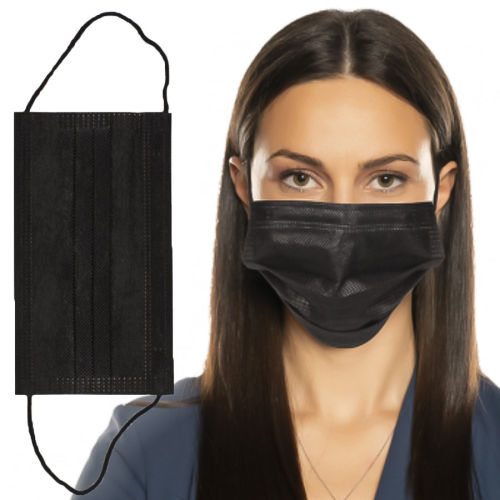 10 Stück Mund-Nasen-Maske 3-lagig Schwarz