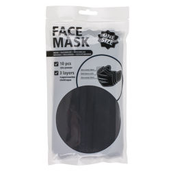 10 Stück Mund-Nasen-Maske 3-lagig Schwarz