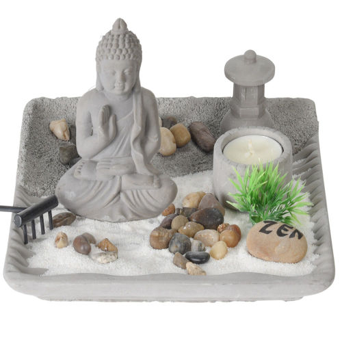 Buddha Figur Zen Garten Set mit Teelicht