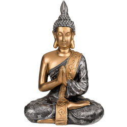 Buddha Deko Figur sitzend ca. 18,5cm - Schal: Gold-farbig