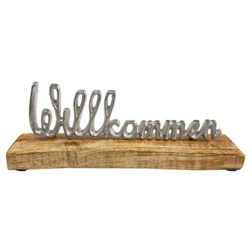 Willkommen Schriftzug Deko Figur auf Holzsockel ca.28,5x10cm