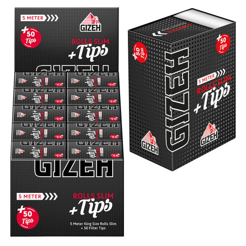 GIZEH Black Rolls Slim 20er Box je ca.5 m + 50 Tips