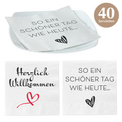Servietten 40er-Set " Herzlich Willkommen " ca.33x33cm - 2-fach sortiert