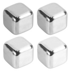 4er Set Eiswürfel Edelstahl mit Aufbwahrungsbox