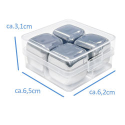 4er Set Eiswürfel Edelstahl mit Aufbwahrungsbox