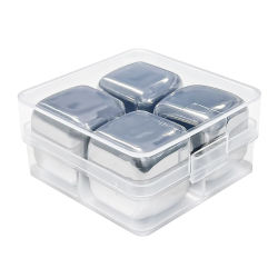 4er Set Eiswürfel Edelstahl mit Aufbwahrungsbox