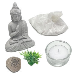 Buddha Figur Zen Garten Deko-Set mit Teelicht