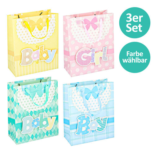 3er Set Geschenktaschen " Baby / Girl / Boy " ca.32x26x12cm
