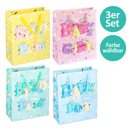 3er Set Geschenktaschen " Hello Baby / Girl / Boy " ca.32x26x12cm