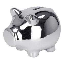 Spardose als Schwein ca.12x9cm - Silber-farbig